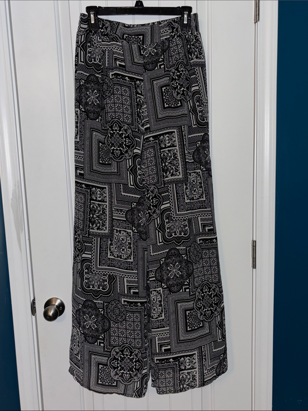 Cato Wide Leg Pants in Black & White Geometric Print